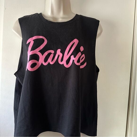💕 Barbie tank in black with hot pink letters. Women's size Large. - Picture 1 of 3
